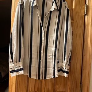 Zara Men's Black and White Striped Casual Shirt
